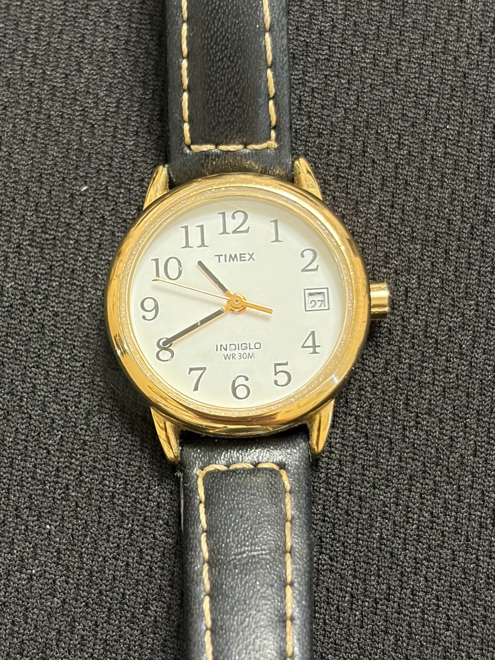 Timex Gold-Tone Case with Black Leather Strap Women's Watch
